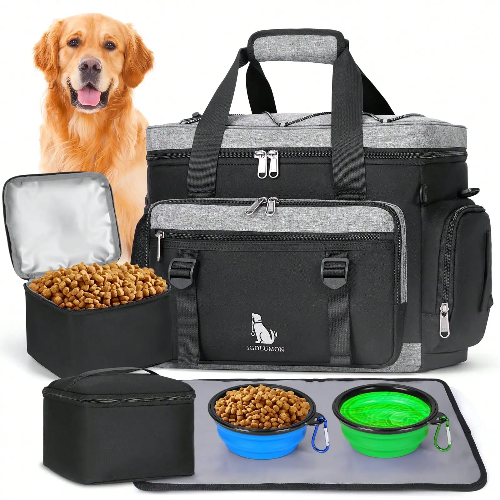 

Large Dog Travel Bag Set Multi Pockets Weekend Pet Tote Organizer Dog Food Travel Bag