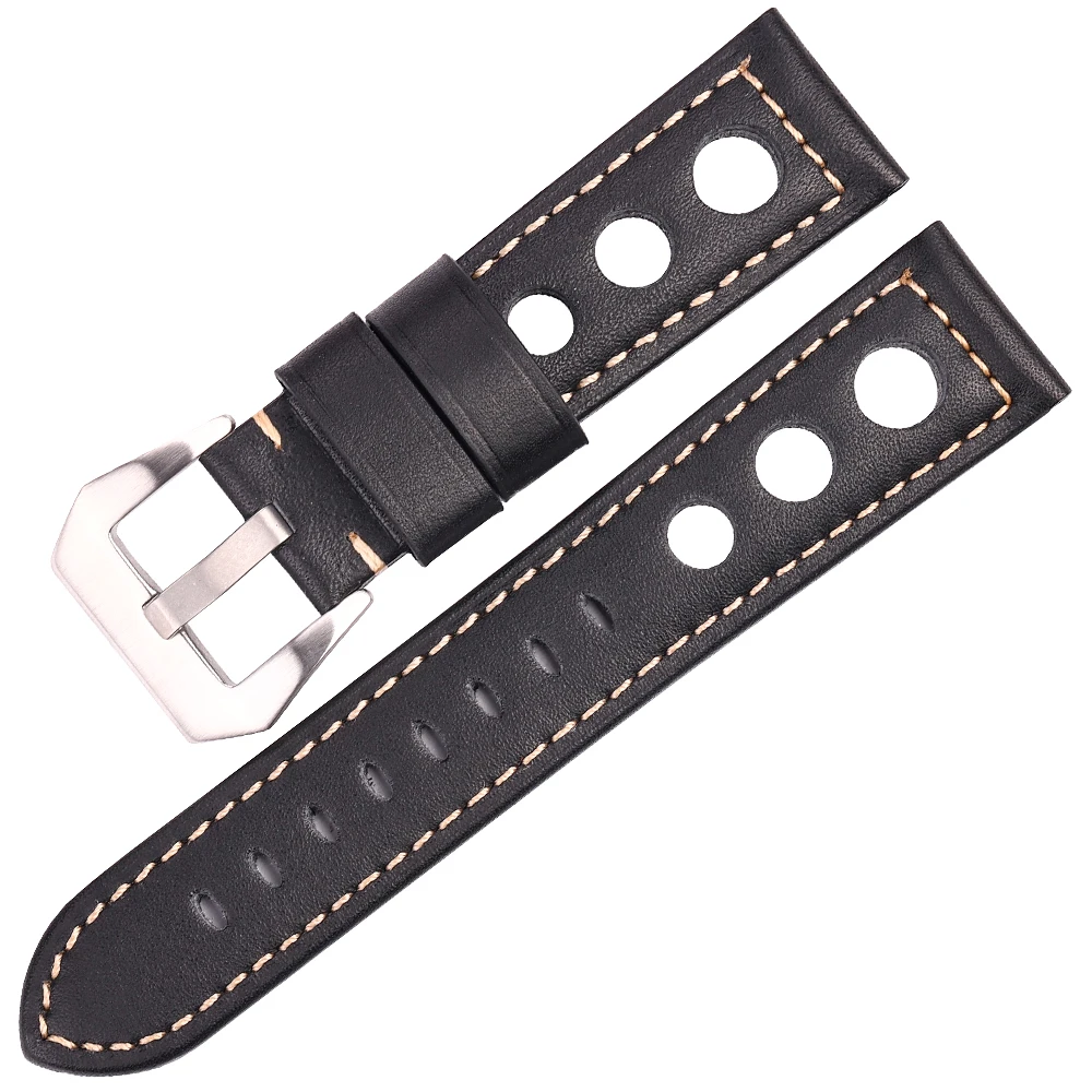 Rindsleder-Uhrenarmband aus echtem Leder, 20 mm, 22 mm, 24 mm, Unisex, Ölwachs, modisches Band mit Dornschließe