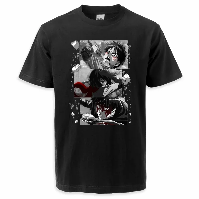 Japanese Anime Attack on Titan T Shirt Characters Print Cotton T-shirt Harajuku Hip Hop Summer Breathable Casual Crewneck Tees