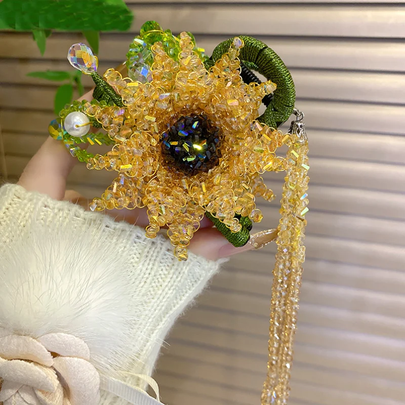 8cm New Handmade Crystal Sunflower Hair Claws Clip Back Head Hairpin Shark Clip Women Girls Sweet Hair Accessories and Headwear