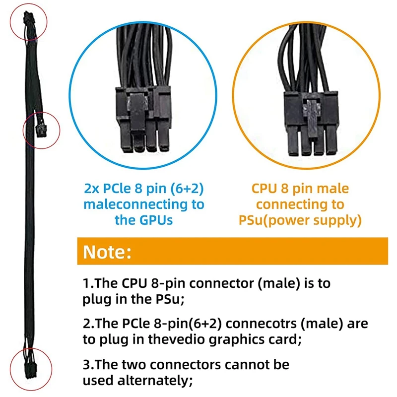 Corsair用ATXCPU電源ケーブル,モジュール式電源,2x8ピン,6プラス2オス,60 cm 20 cm