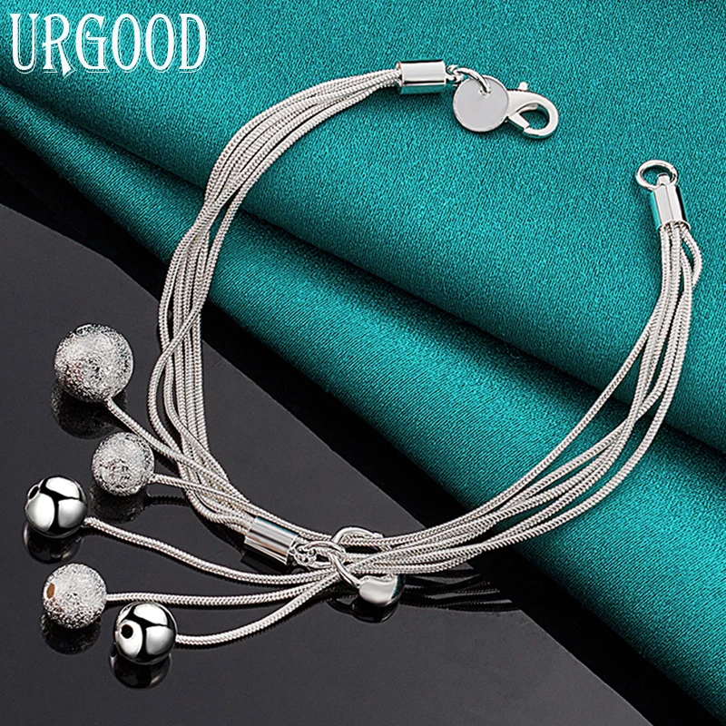 

925 Sterling Silver Smooth Matte Bead Pendant Chain Bracelet For Women Men Party Engagement Wedding Fashion Jewelry