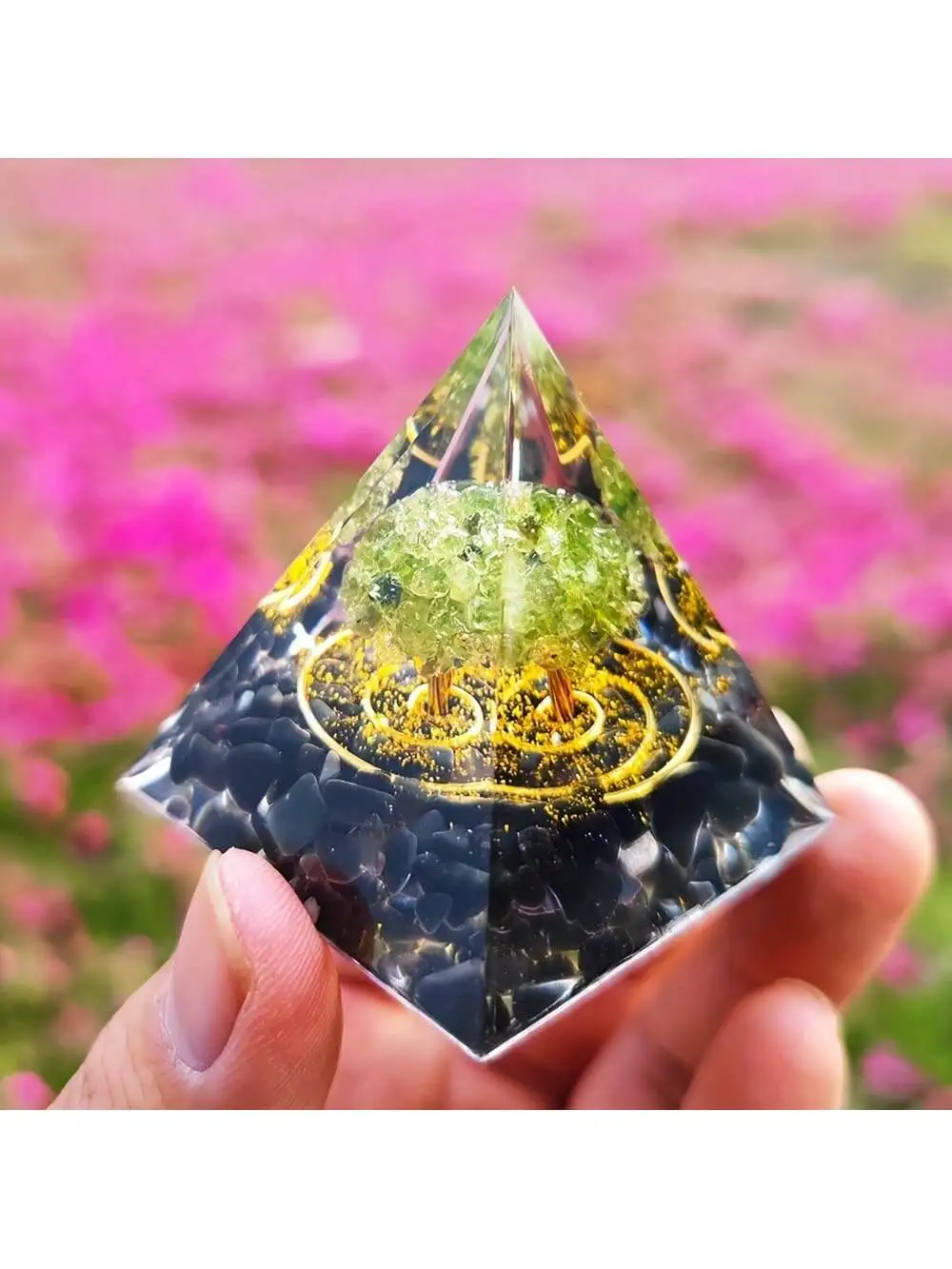 

1PC Reiki Orgonite Pyramid - Chakra Energy Balancing Natural Crystal Meditation Pyramid - Healing Resin Crafts Jewelry Ornaments