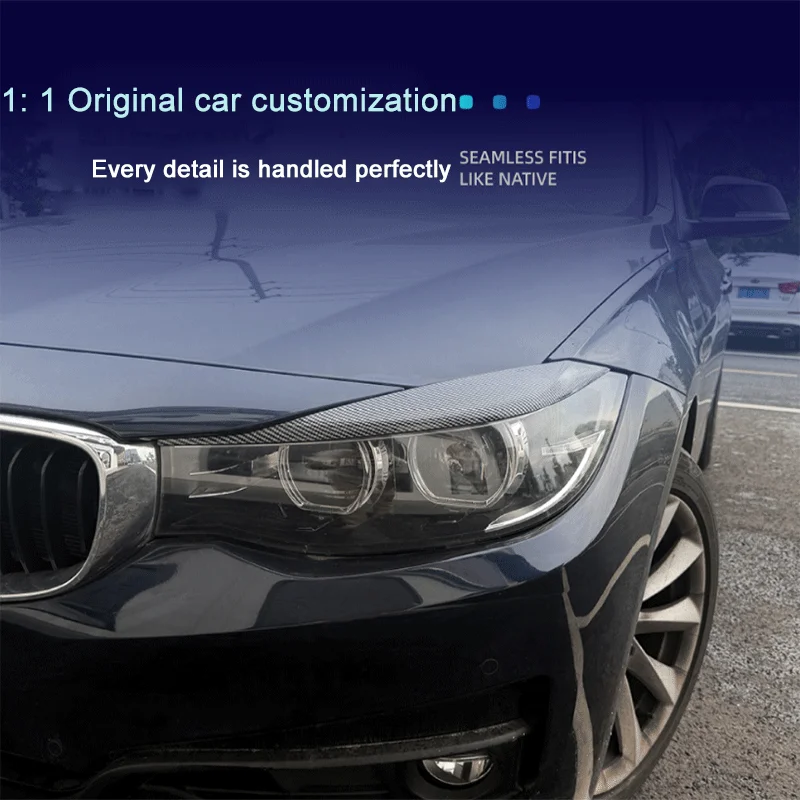 1Pair Black ABS Headlight Eyebrow Decoration Body Sticker Modification Accessories For BMW 3 Series GT F34 2013‑2020 Style