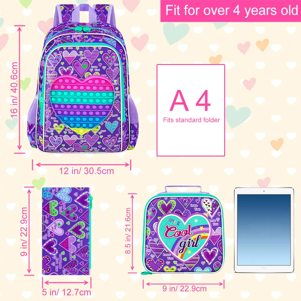 3PCS  Backpack for Girls, 16" Kids Backpacks with Lunch Box, Water Resistant Girl Bookbag for School Elementary image 2