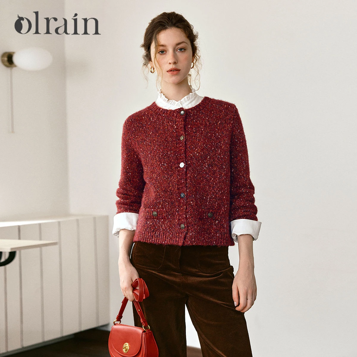 

OLrain Elegant Fashion Cardigans for Woman 2025 Autumn Solid O-neck Knitted Sweaters Commute Long Sleeved Female Top O57QM001190