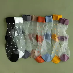 Polka Dot Crystal Silk Socks Women Summer Ultra-thin Transparent Elastic Long Socks Japanese Korean Fashion Vintage Women Socks