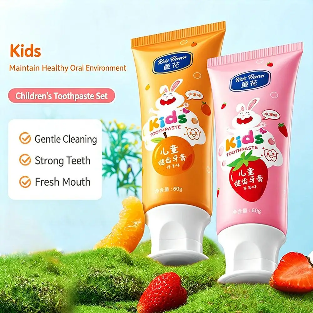 60g Orange Strawberry Flavored Children's Toothpaste Low-fluoride Non Irritating Swallowable Toothpaste Cleaning Teeth