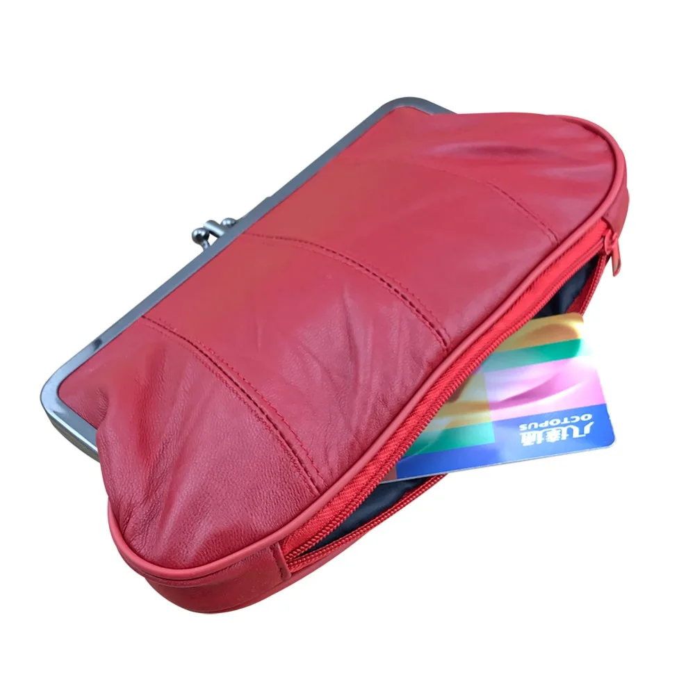 NICOLE & CO Genuine Leather Coin Purse Womens Sheepskin Change Purse Metal Hasp Closure CardHolder Wallet Zipper Small Bag short