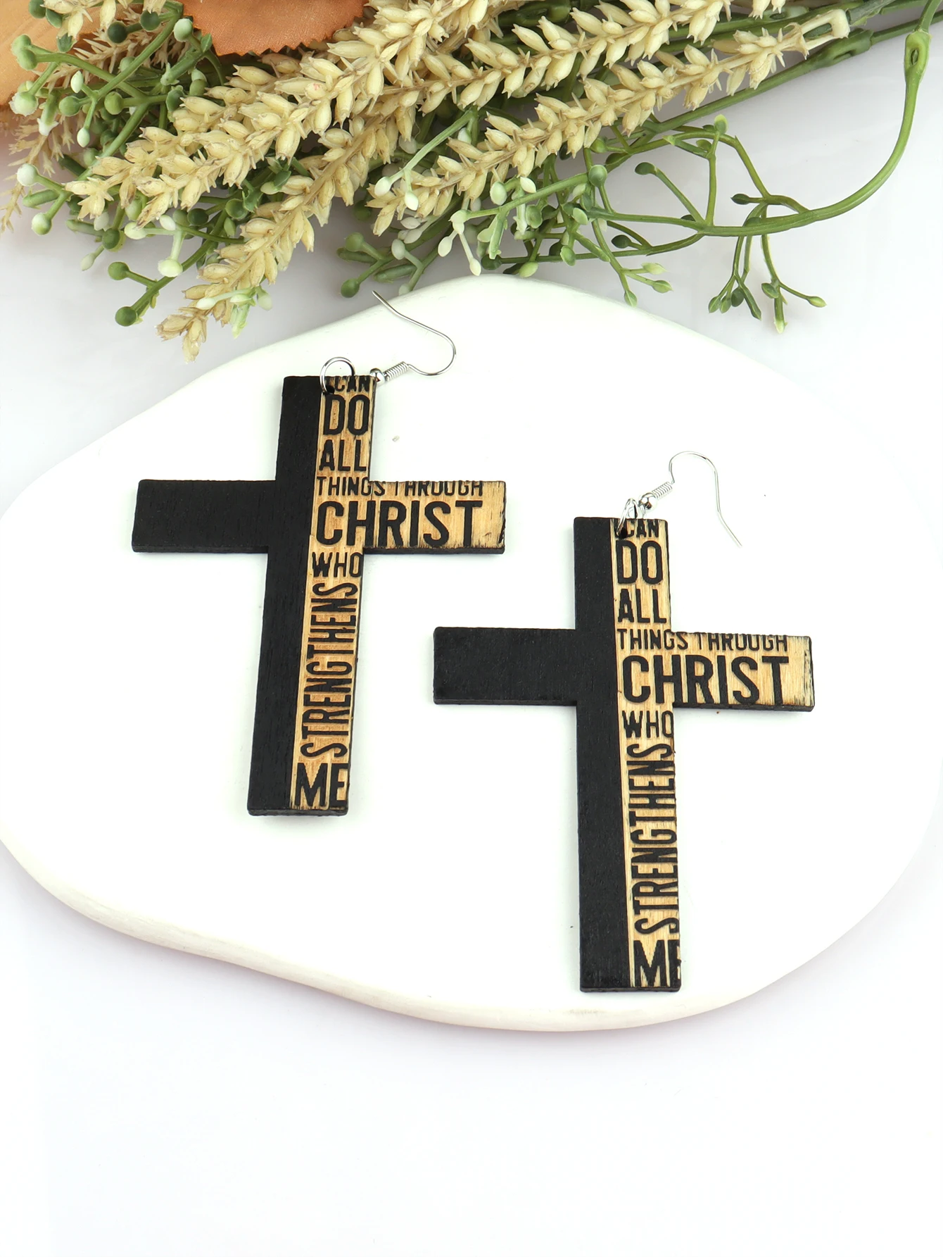 Newest Engraved Wooden Jesus Christ Earrings