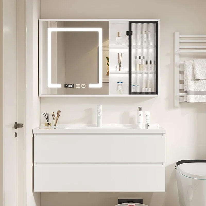 Bathroom Cabinet Washbasin Multipurpose Vanity Mirrors Storage Salon Station Wooden Furniture Locker Drawer Floor Small Closet