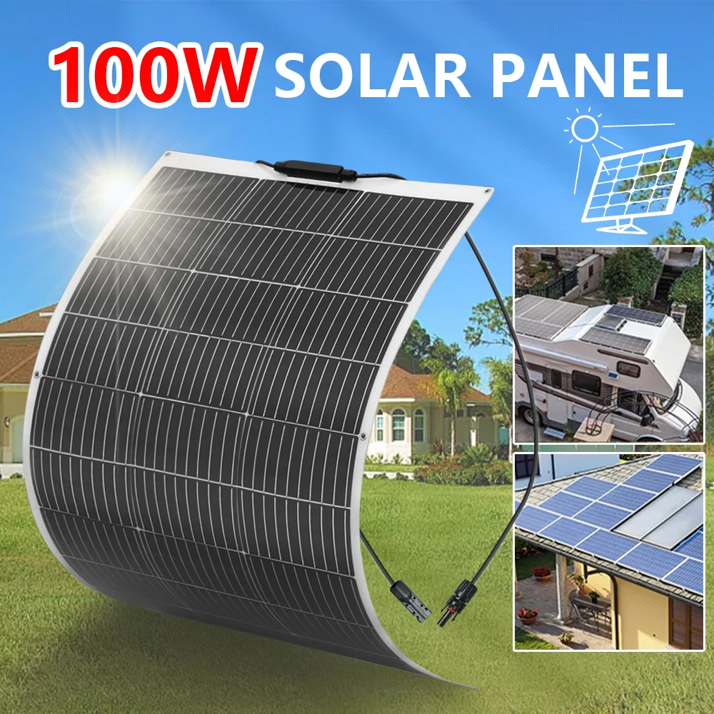XINPUGUANG  Solar Panel kit لوحة طاقة شمسية 100 واط خلية أحادية البلورية 12 فولت شبه مرنة ل البحرية RV مقطورة قارب المقصورة فان أسطح السيارة غير المستوية