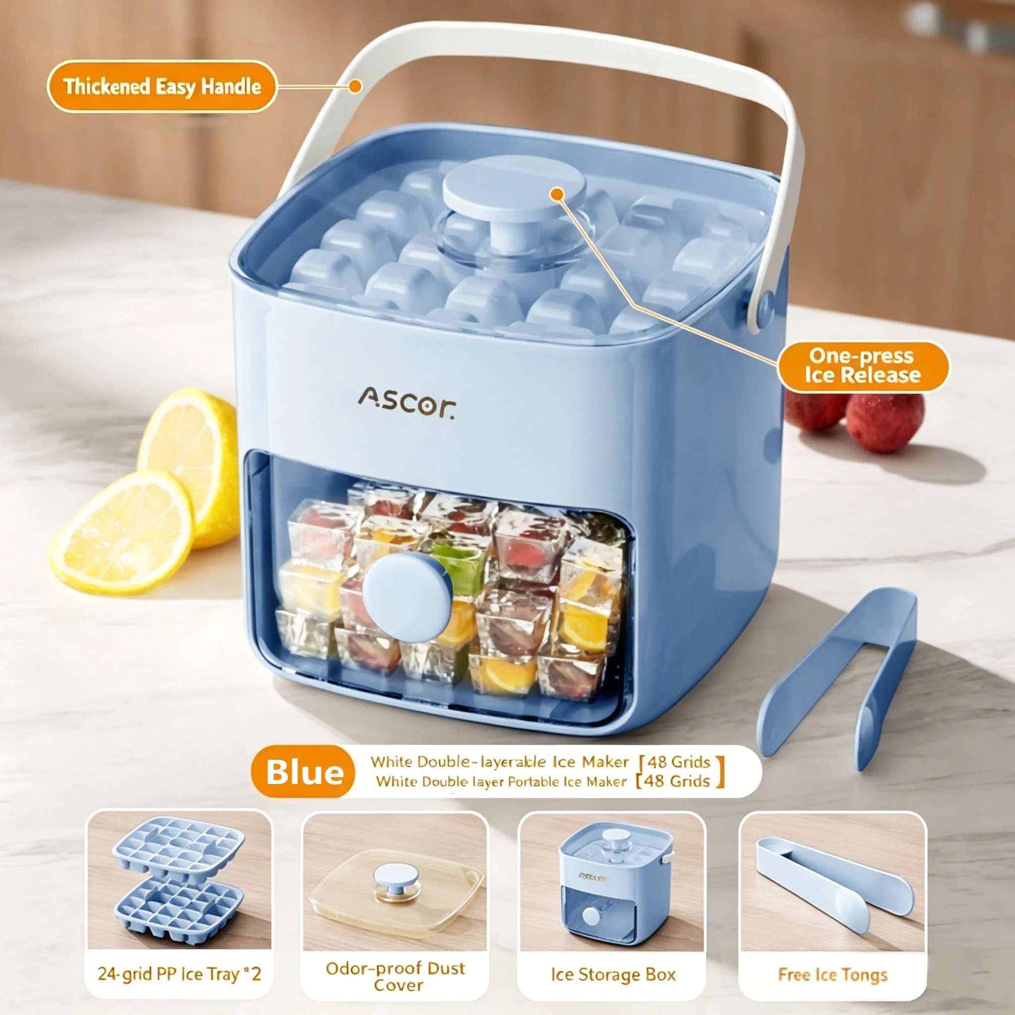 Double Layer Ice Cube Maker Press Ice Ball Mold Ice Tray with Storage Box Refrigerator Homemade DIY Ice Maker for Home Kitchen