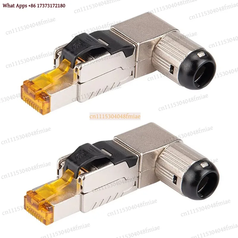 2Pcs RJ45 Full Shielded Zinc-Alloy Field Plug 90 Degree Angled CAT8 STP Termination Connector Toolless Type