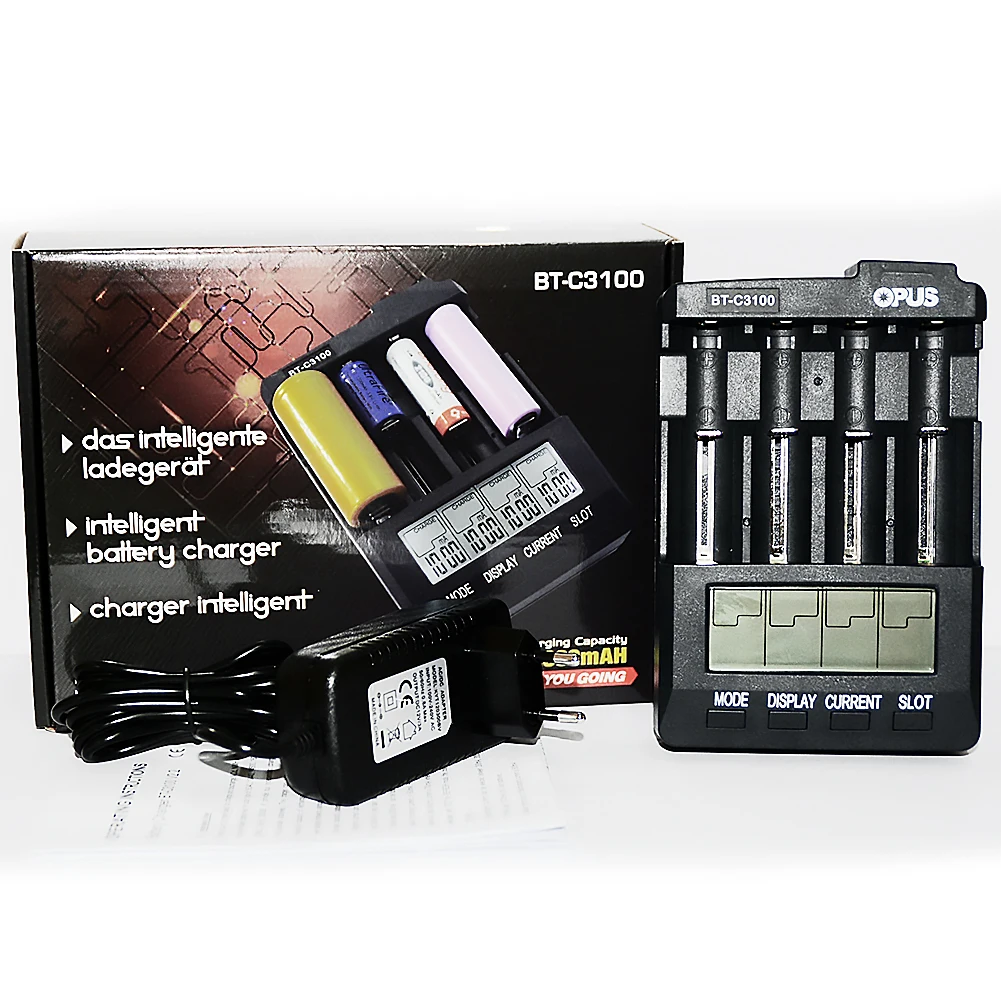 OPUS BT-C3100 V2.2 شاحن بطارية رقمي ذكي عالمي 4 فتحات قابل لإعادة الشحن