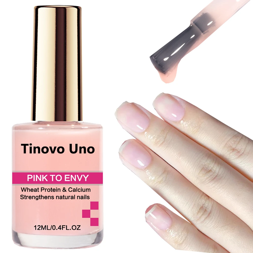 Tinovo Uno Pink to Envy Nail Strengthener Protein Calcium Natural Nail Polish Keratin Base Growth Liquid for Thin Brittle Nails