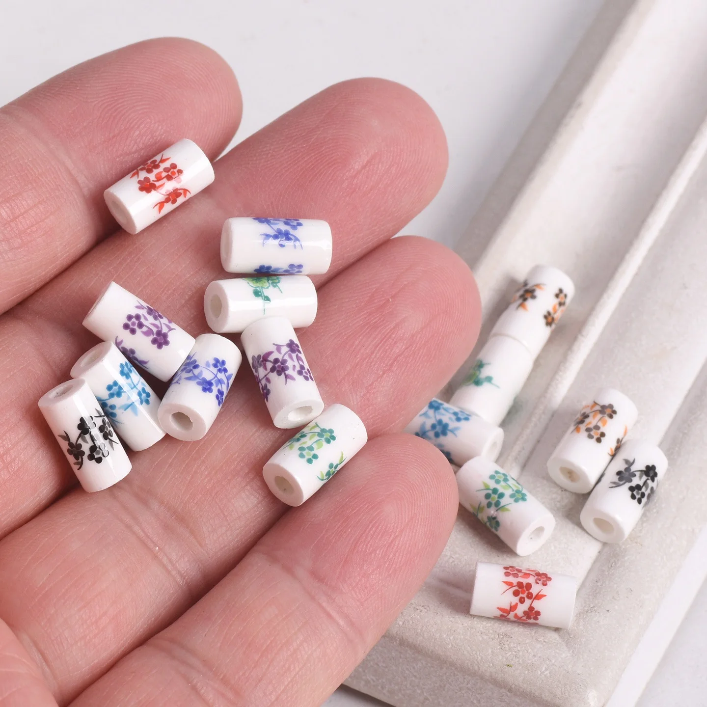 20pcs 11x6mm Cylinder Shape Flower Patterns Ceramic Porcelain Loose Crafts Beads Lot for Jewelry Making DIY Findings view 4