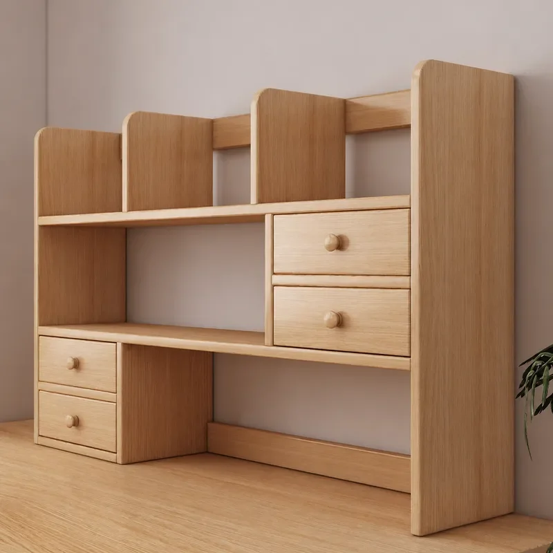 Solid Wood Desktop Bookshelf Student Home Desk Storage Shelf Simple Cabinet Locker Childrens Bookcase