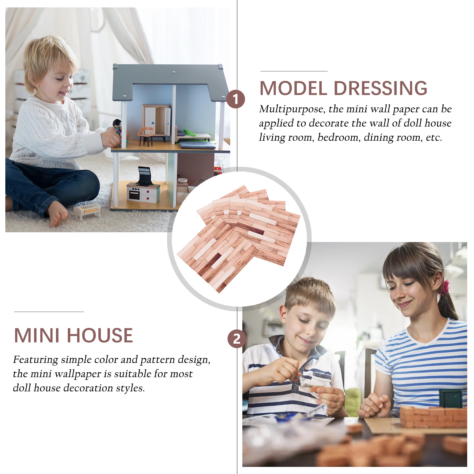 

5Pcs Mini House Floor Paper Stickers Self-Adhesive Wood Texture 10x10cm 1:12 Scale Miniature Flooring Accessories