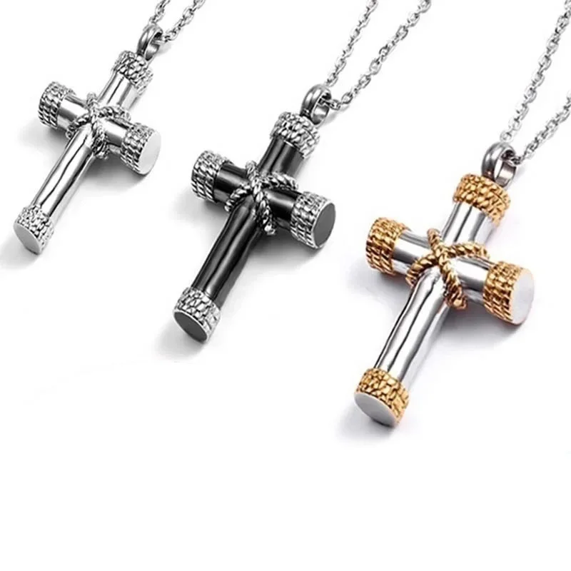 Fashion Creative Design Detachable Cross Pendant Necklace for Men Women Vintage Religious Urn Amulet Jewelry Gift