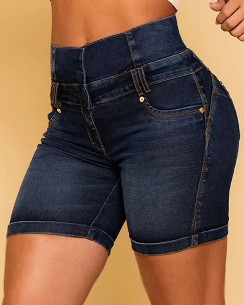 Y2K Clothing Women's Pants 2024 Spring Summer New Fashion Casual Versatile High Waist Pocket Design Denim Shorts Pantalon Femme