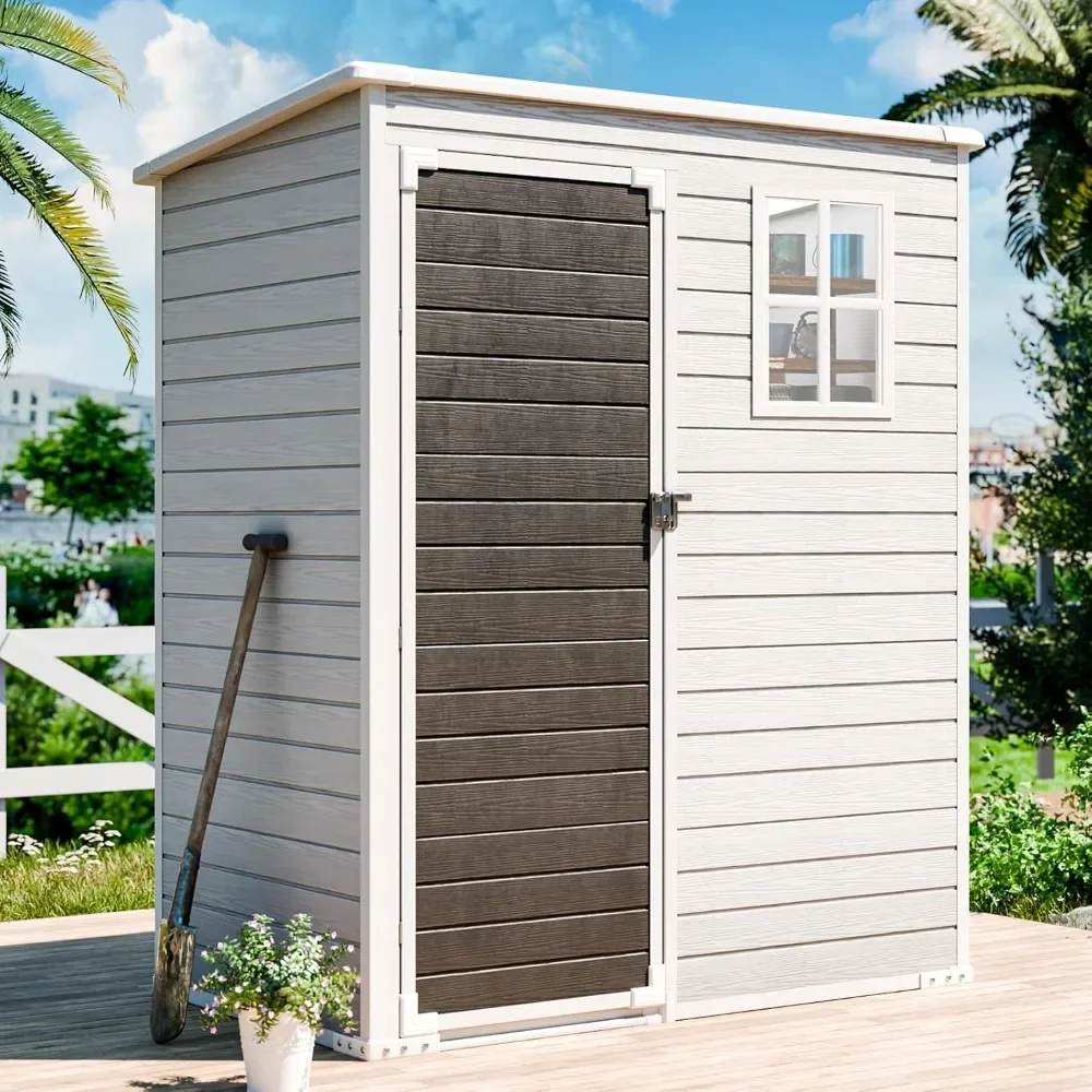 

5x3 FT Resin Storage Shed, Waterproof Outdoor Shed with Floor & Lockable Door & Window & Vents, Plastic Tool Shed for Backyard,