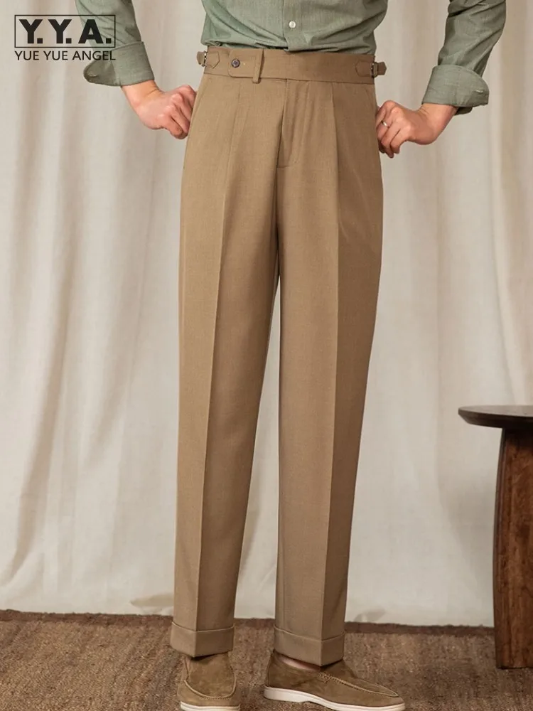 

Italian Designer Mens Business Work Suit Pants Spring Summer New Cargo Pants Slim Fit High Waist Straight Long Trousers Khaki