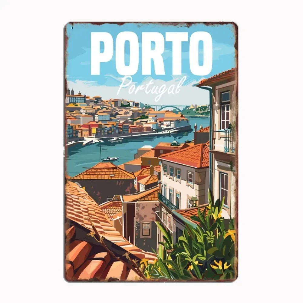 Pósteres Vintage de Lugares Turísticos de Oporto, Portugal, Letrero Metálico, Decoración de Pared para Cocina, Decoración para Garaje, Decoración de Pared de Metal para el Hogar