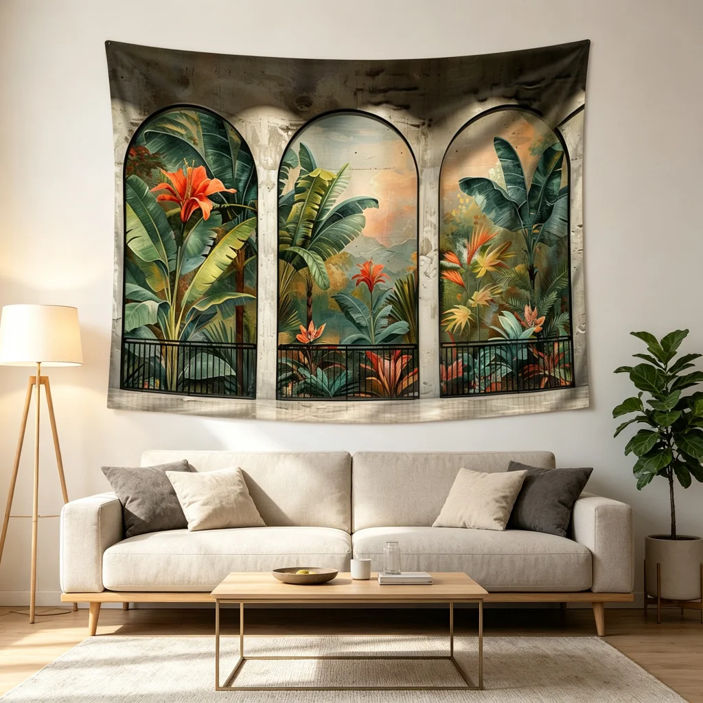 1PC Arch Plants Print Backdrop Banner, Bedroom Living Room Photo Background, Polyester Wall Hanging, Home Decor, Wall Art