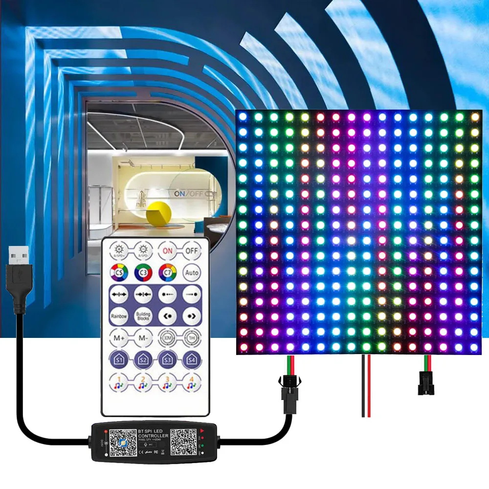 WS2812B Matryca Indywidualnie adresowalny ekran panelu LED WS2812 48/64/256 pikseli Moduł LED Światło USB Kontroler Bluetooth/WIFI