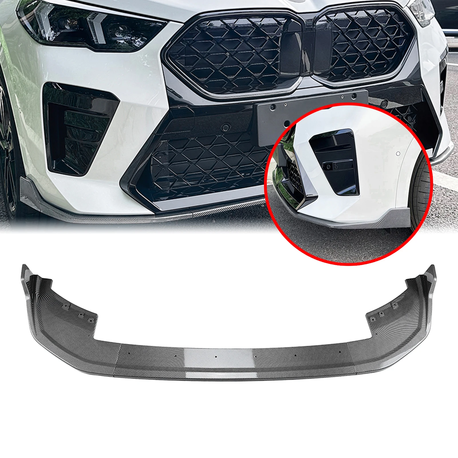 

Olangdn For BMW X2 U10 M Sport 2023-2025 Front Bumper Spoiler Lip Carbon Fiber Look/Gloss Black Lower Splitter Protector Guard P