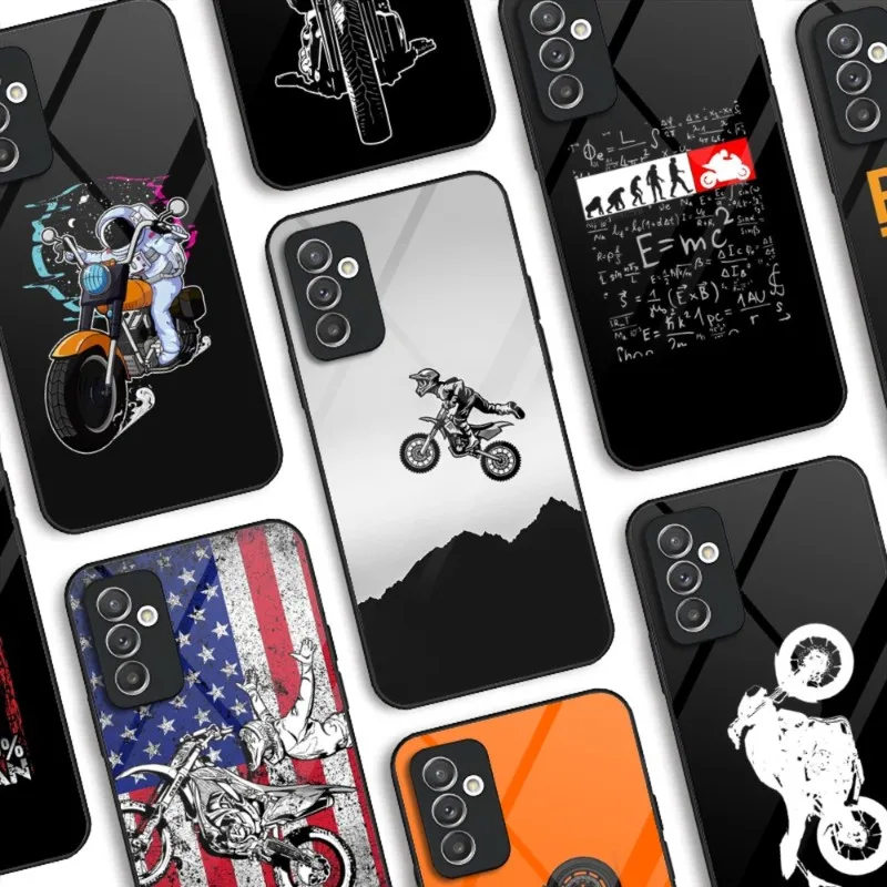 Cartoon Cool Biker Motorcycle Phone Case Glass For Samsung A51 A22 A52 A12 A32 A42 S22 S21FE S20 Ultra Note 20 10 Pro Plus