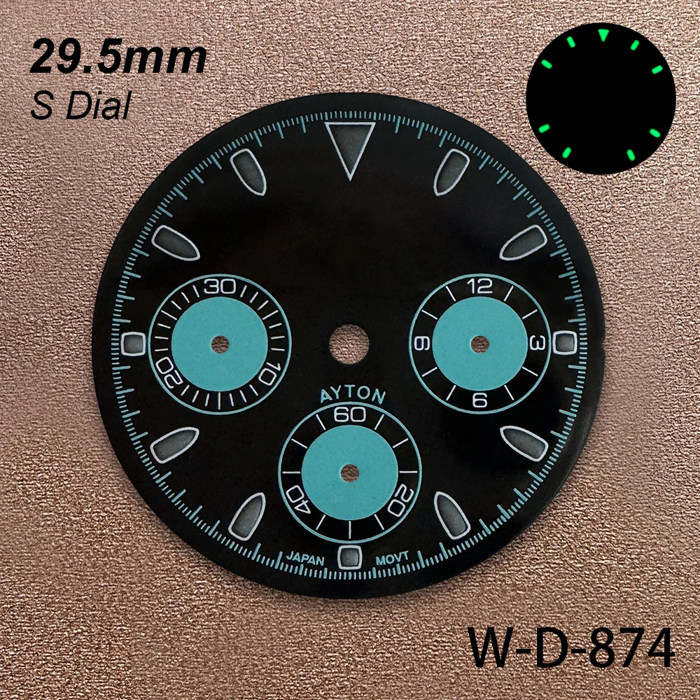 29.5mm S Logo DTN Panda Dial Suitable For VK63 Movement Green Luminous Colorful Quality Watch Modification Accessories