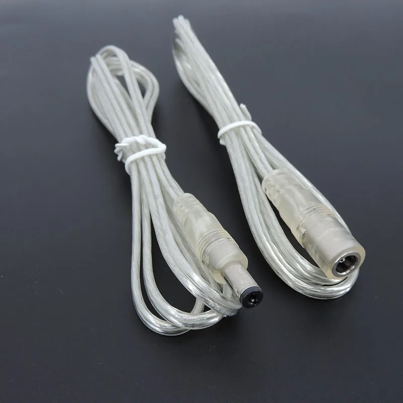 Transparent Female Male DC Power Adapter Pigtail Cable 5.5x2.1mm 12V Jack Connector Extension Cord For LED Strip Lights A7