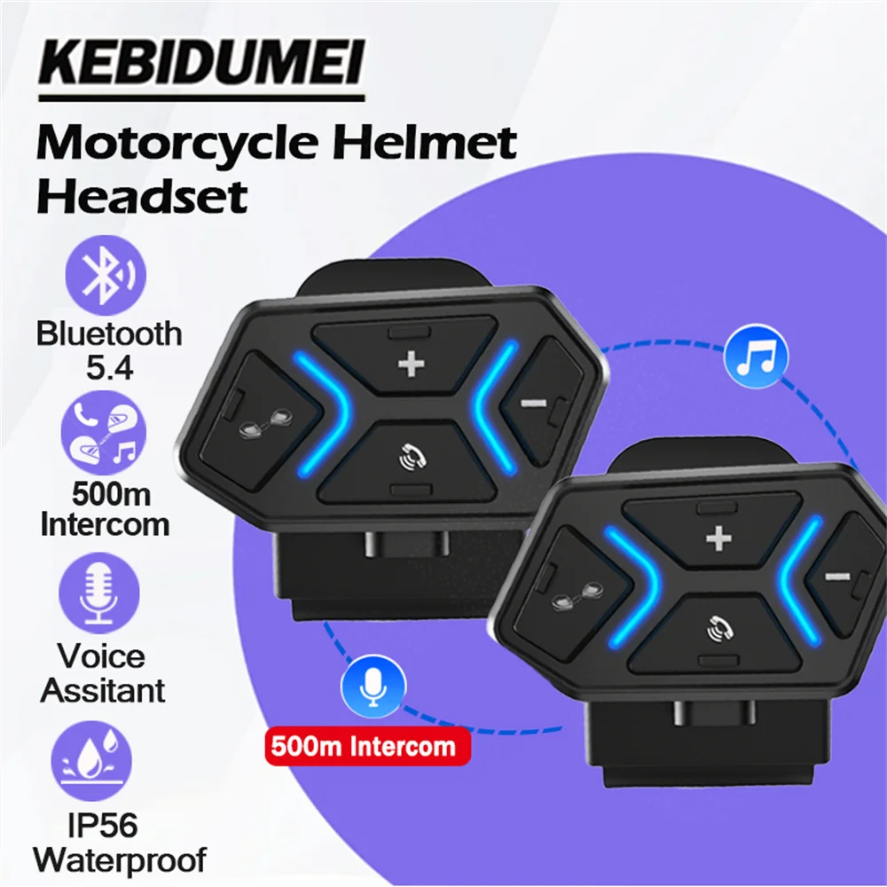 

Гарнитура для мотоциклетного шлема с полным дуплексом связи на 500 м для 2 райдеров, водонепроницаемая Bluetooth-гарнитура с шумоподавлением, стереофонический комплект Handsfree