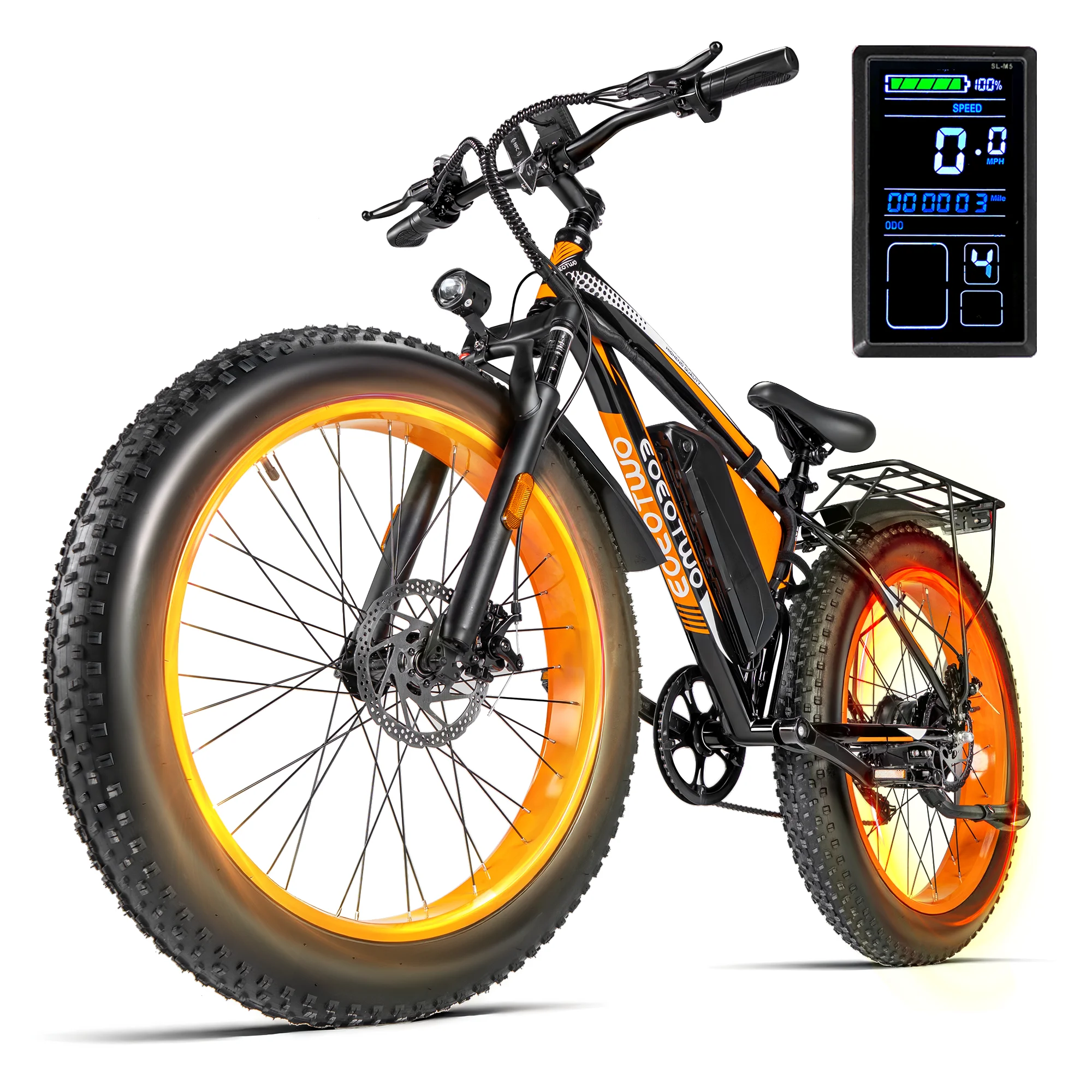 

Электрический велосипед EOEOTWO E02 для взрослых с пиковым двигателем мощностью 1500 Вт, электрический горный велосипед с аккумулятором 48 В, 20 Ач, Ebike с толстыми шинами 26 дюймов * 4, 30 миль в час