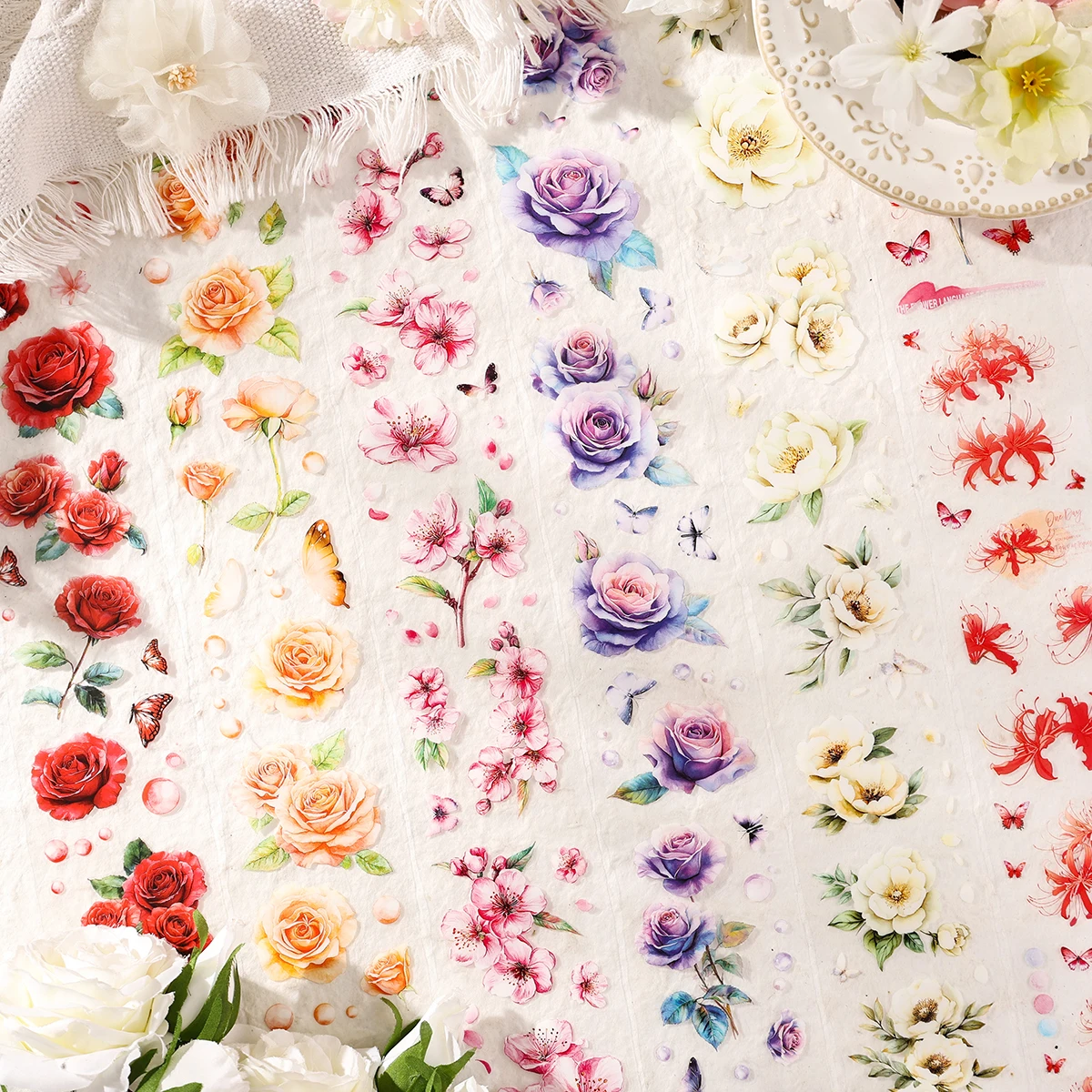 4 لفات/صندوق، شريط زهور رومانسي، مناسب للكتب اليدوية التي تصنعها بنفسك، والعناصر، وديكور تغليف الهدايا، ومستلزمات الديكور الرائعة