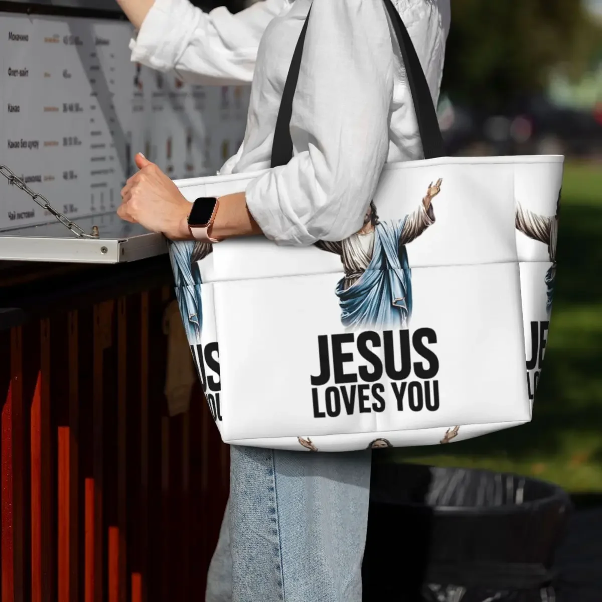 Jesus Loves You Beach Tote Bag Sport Gym Yoga Duffle Large Tote Bag Women Travel Bag Fitness bag