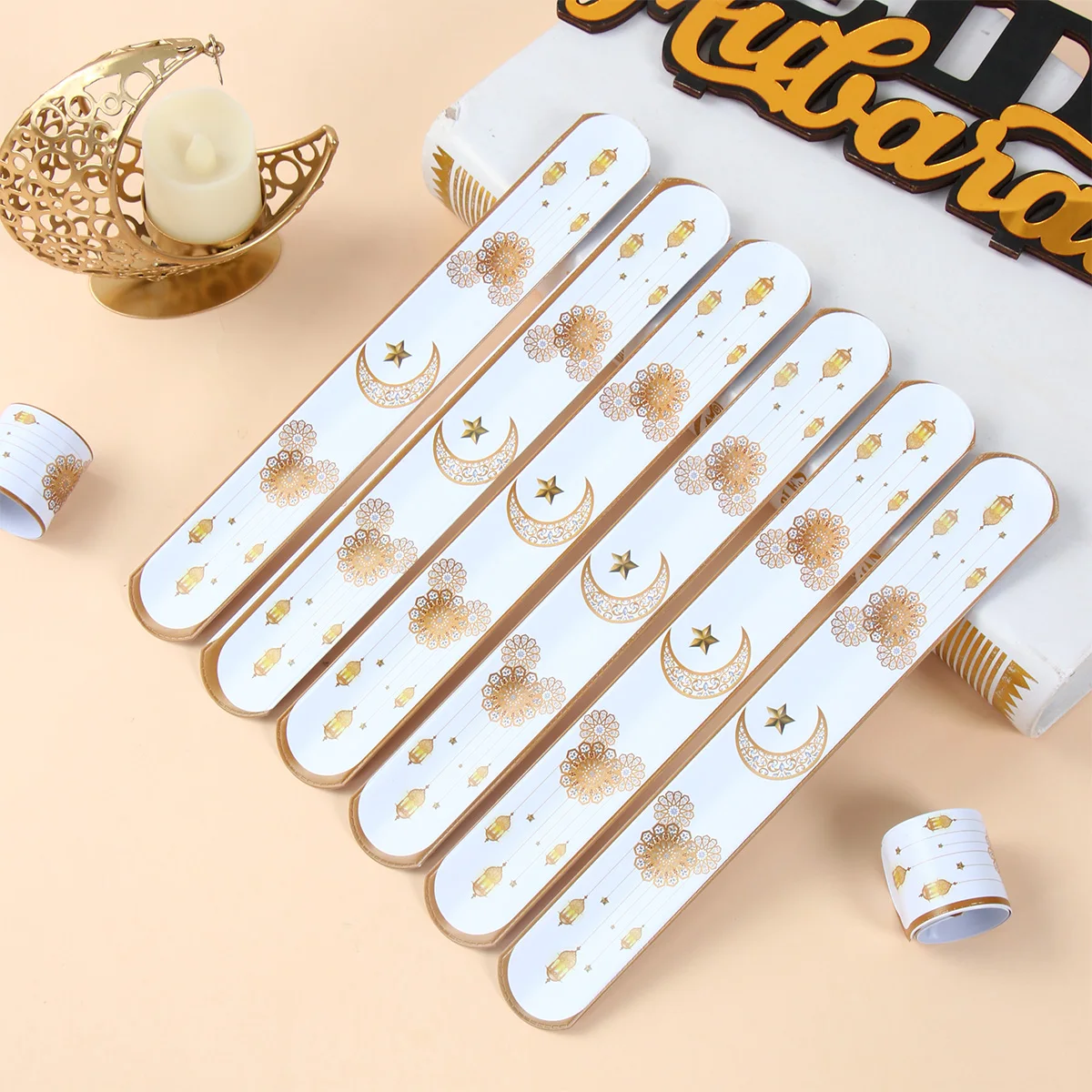 Eid Mubarak Moon Star Papa Circle Ramadan Kareem Decorations For Home 2025 Wristband Islam Muslim Party Favors PVC Plastic Ring