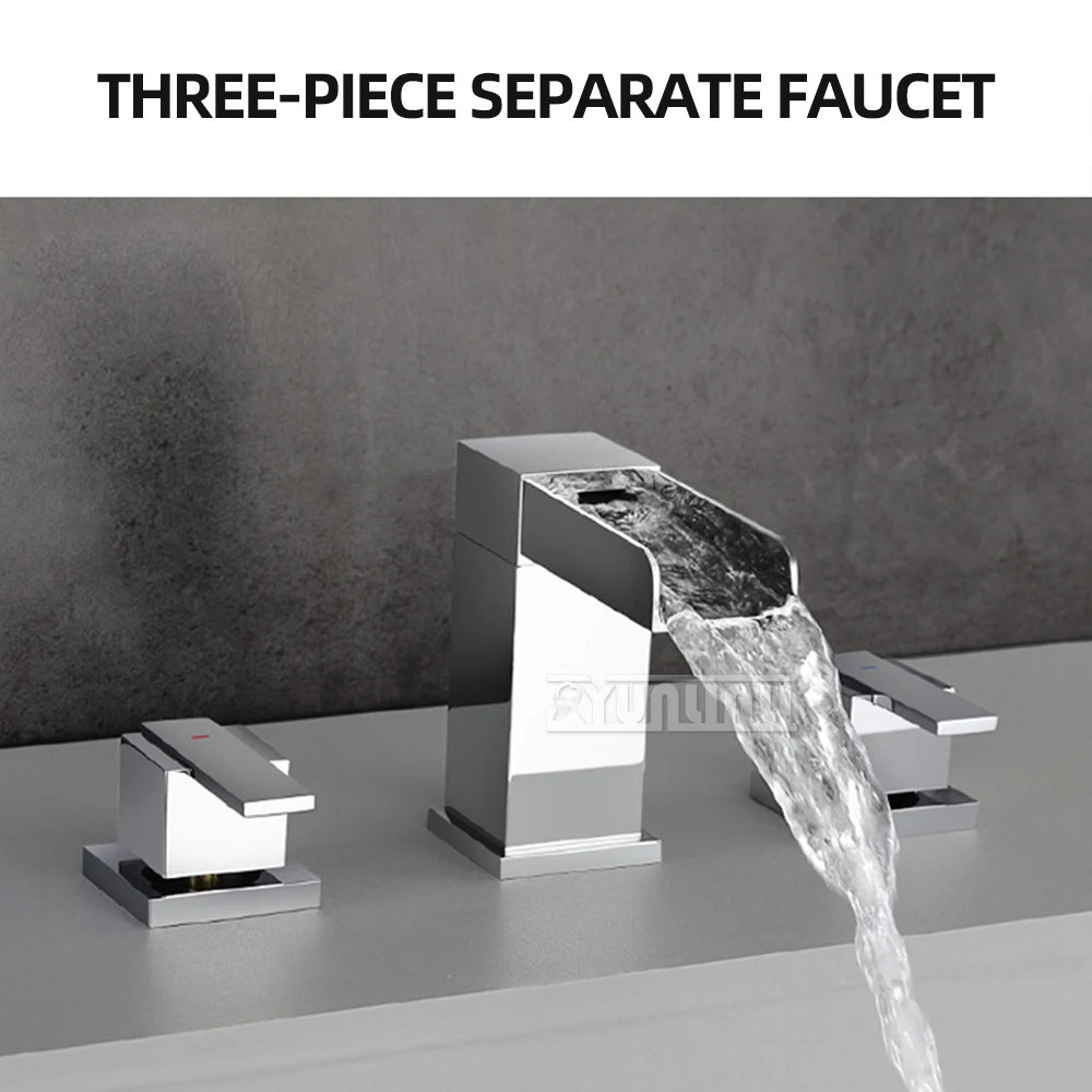 

All-copper split bathtub faucet side three-hole hot and cold shower faucet three-piece set