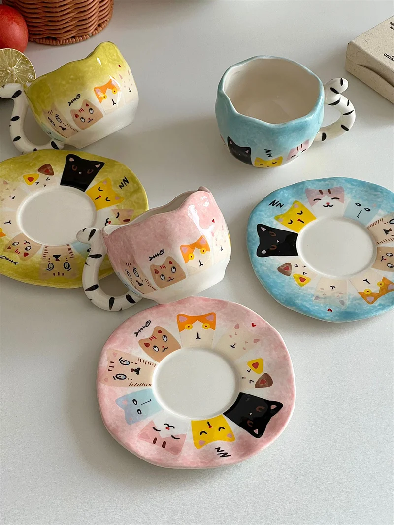 

New Year Gift Paaging Cute Cartoon Cerc Cup And Plate ternoon Tea Coffee Cup Handmade Souvenir Box Lovely Design