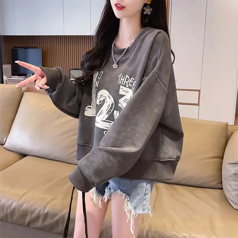 

Осенне-зимние свободные женские толстовки Y2k, японская уличная одежда, Harajuku, модный спортивный базовый женский пуловер с длинными рукавами, топ