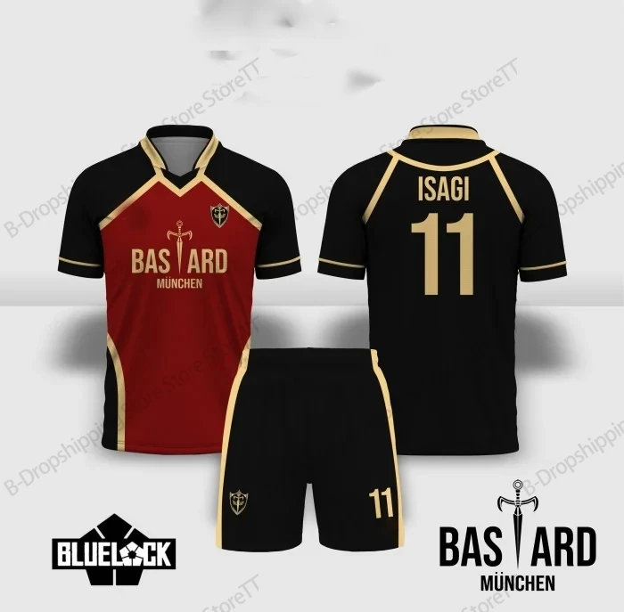 

Комплект трикотажа Футзальный футбол Blue Lock Bastard Munchen Джерси Аниме Футболка с 3d принтом + шорты Комплекты из 2 предметов Спортивный спортивный костюм Костюм для мальчика