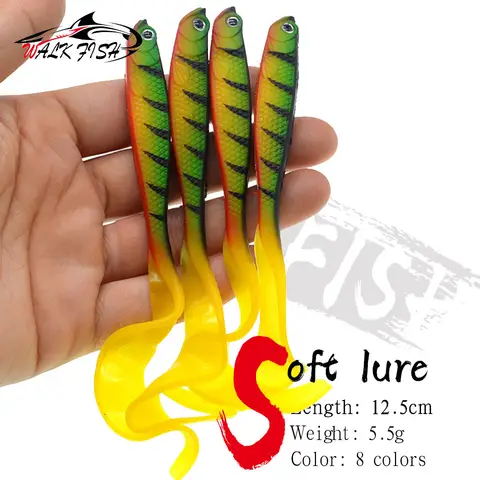 WALK FISH 4PCS Jigging Wobblers Fishing Lure 12.5cm 5.5g Shad T-tail Soft Bait Artificial Silicone Lures Bass Pike Fishing
