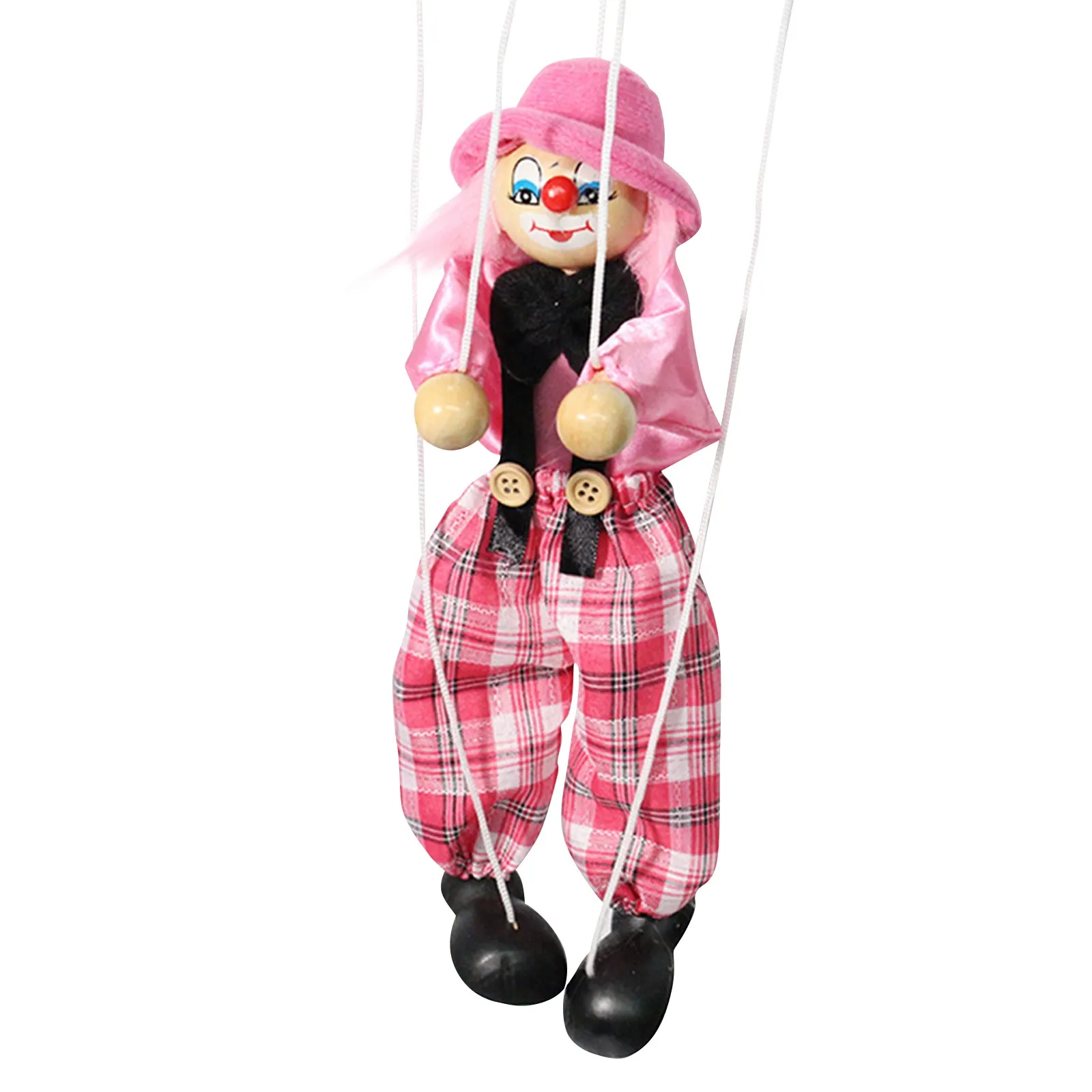 Funny Vintage Colorful Pull String Puppet Clown Wooden Marionette Handcraft Toys Joint Activity Doll Kids Children Gifts