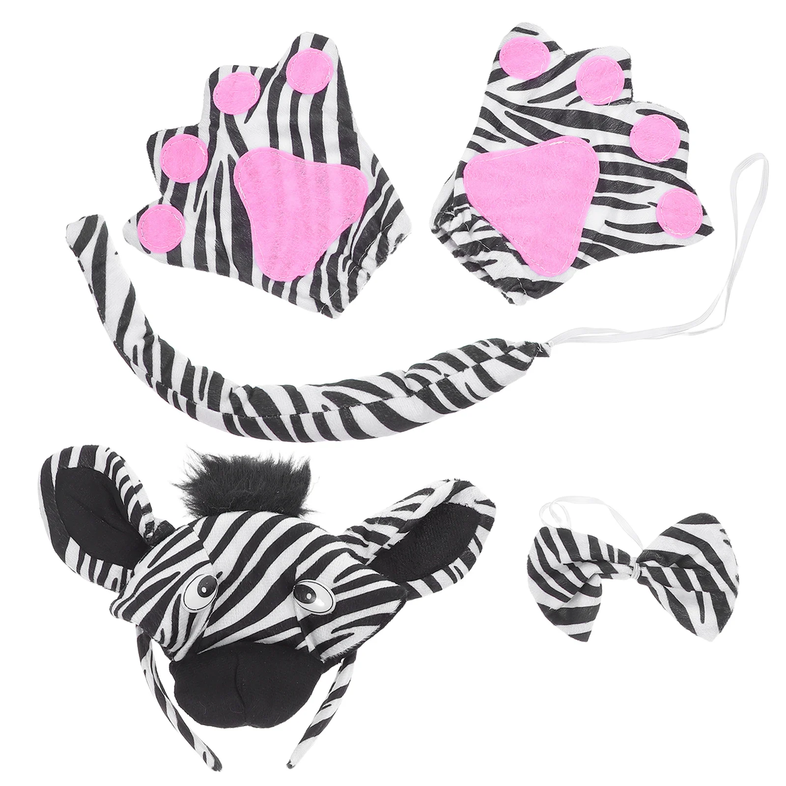 1 zestaw Kostium Zebry Opaska Uszy Ogon Muszka Przebranie Zwierzęcia Impreza Karnawał Halloween Cosplay Kostium na Występ