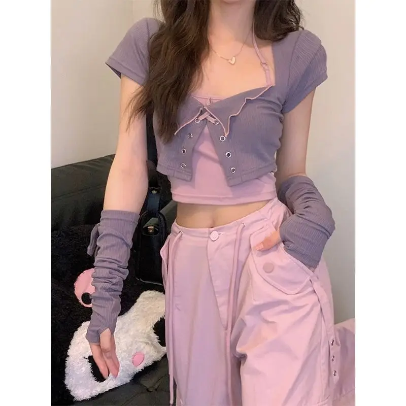 

Tops with Cardigan Women Summer Design Niche Short-sleeved T-shirt Suit
