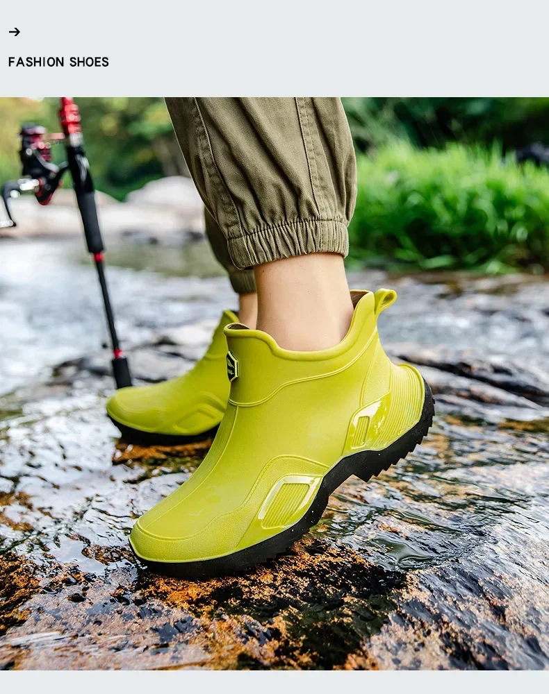 Unisex Kurze Regenstiefel Rutschfest Verstärktes PVC-Material Runde Zehenkappe Knöchelhoch Paarstiefel für Frühling und Sommer Wasserschuhe – Detail 26