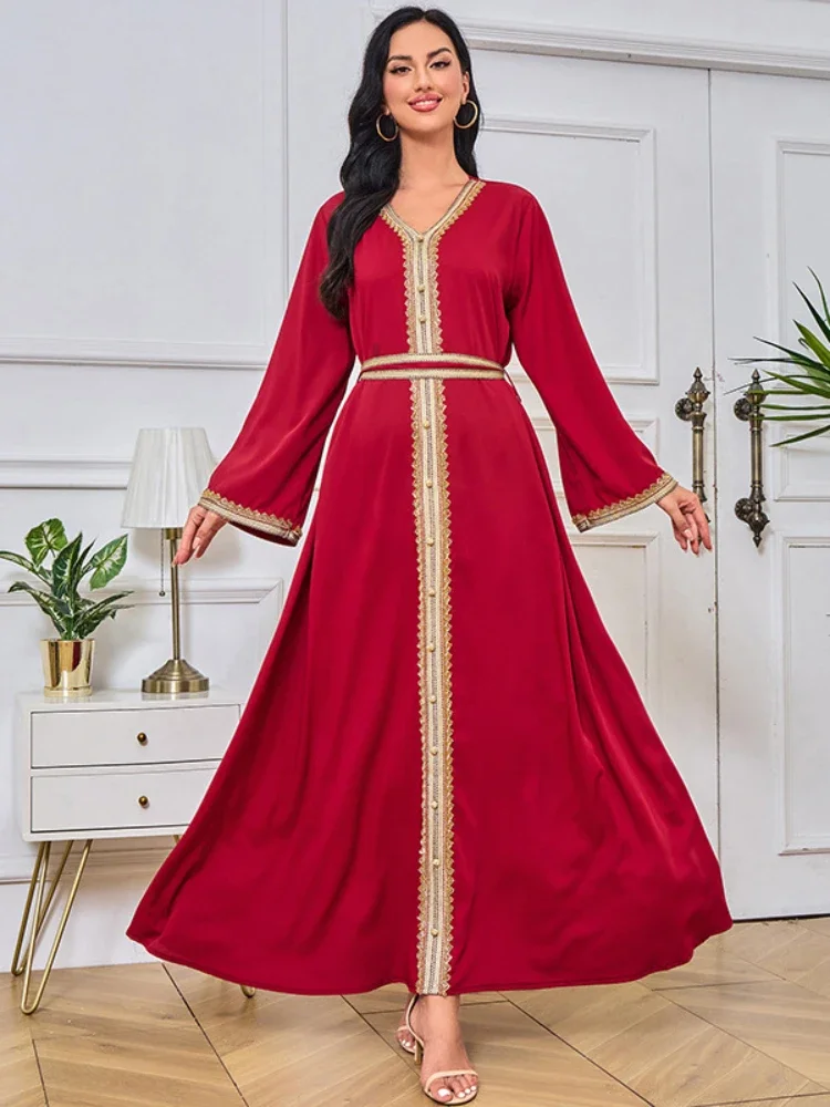 

Eid Ramadan Muslim Women Dresses Party Abaya Party Long Dress Belt Morocco Kaftan Elegant Vestidos Dubai Turkey Robe Jalabiya