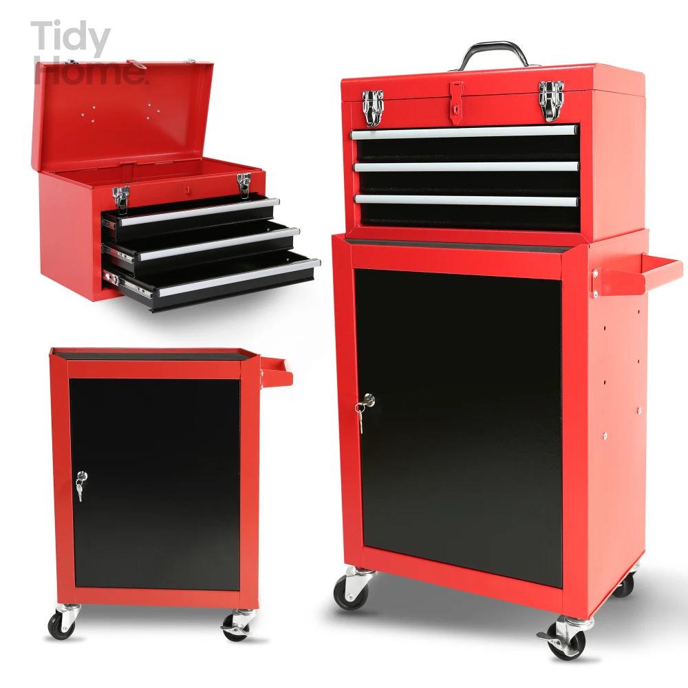 3-Drawer Rolling Tool Chest with Wheels, Tool Chest with Large Storage Cabinet and Adjustable Shelf, with Lockingf or Garage